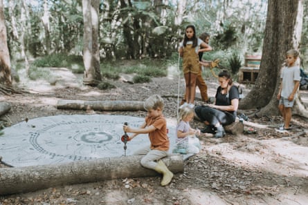 Children attend a bush kinder program at Wildlings Forest School in Queensland, Australia